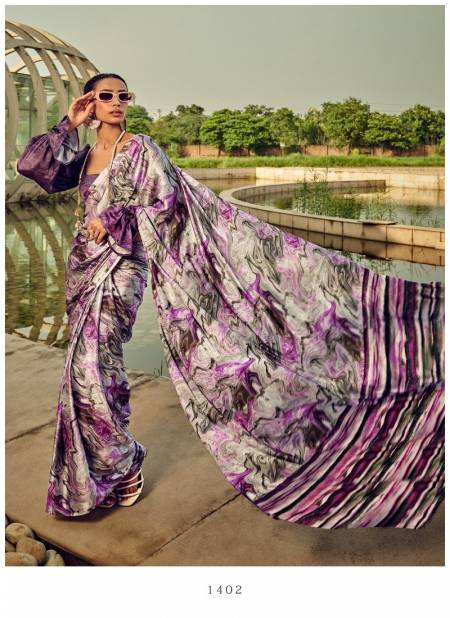 Purple Colour Satin Digital 1400 Series By Rajtex Satin Crepe Casual Wear Saree Wholesale In Delhi 1402